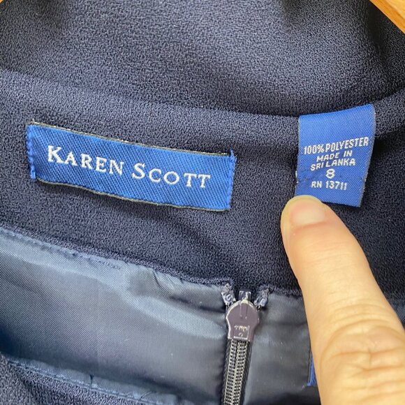 Karen Scott Suit Set Womens 8 Navy Jacket Midi Pencil Skirt Shell Top 3 Piece - Picture 14 of 16